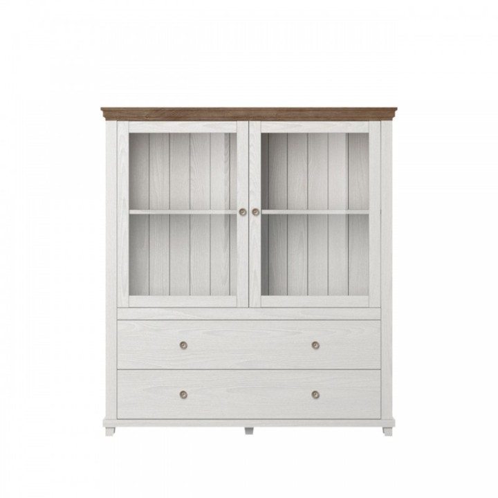 Eva Display Cabinet White  2 Door 2 Drawer  - J&B Furniture