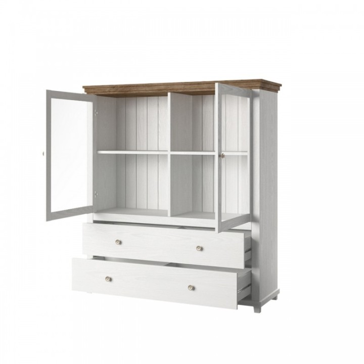 Eva Display Cabinet White  2 Door 2 Drawer  - J&B Furniture