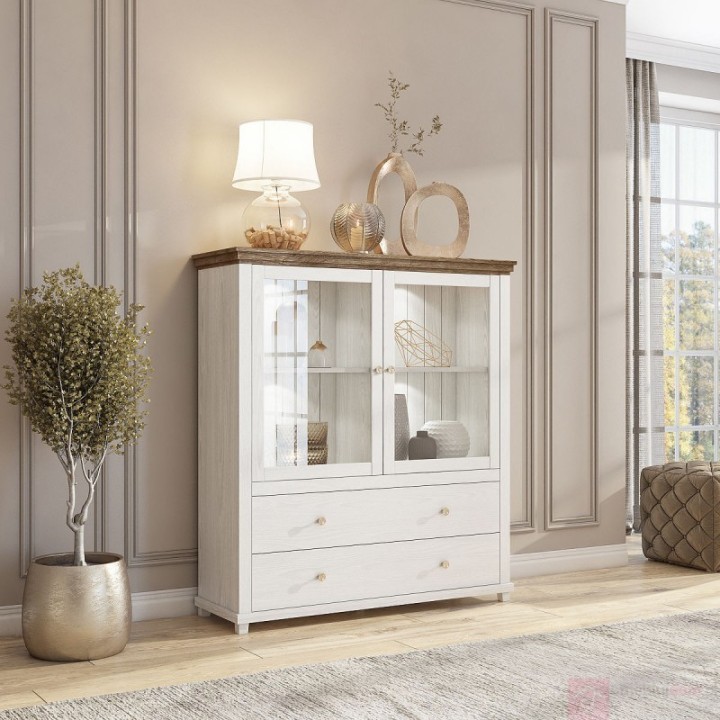 Eva Display Cabinet White  2 Door 2 Drawer  - J&B Furniture