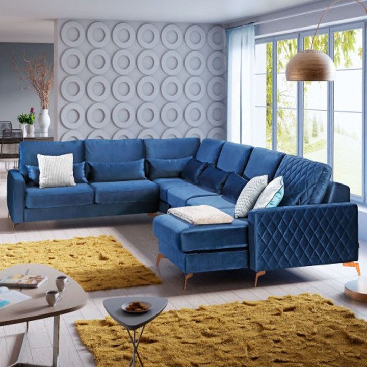 Giovanni Bespoke Corner Sofa in blue velvet | J&B Furniture
