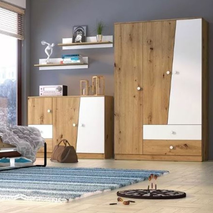 Neo Chest of Drawers 120cm Oak Artisan/White| J&B Furniture