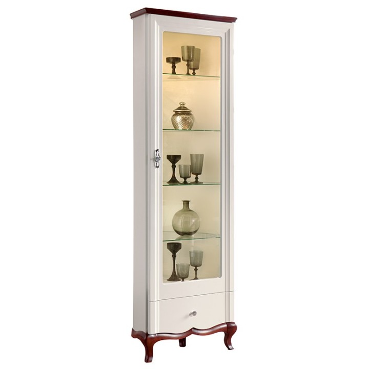 Milano Tall Corner Display Cabinet - Colour Gloss / Walnut- J&B Furniture