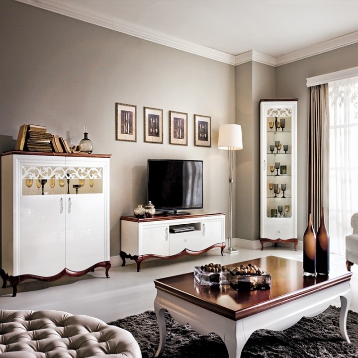 Milano Tall Corner Display Cabinet - Colour Gloss / Walnut- J&B Furniture