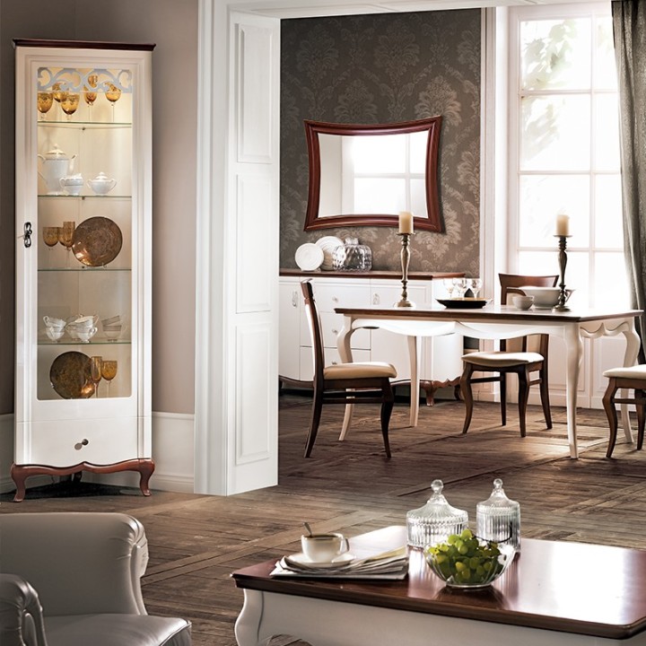 Milano Tall Corner Display Cabinet - Colour Gloss / Walnut- J&B Furniture