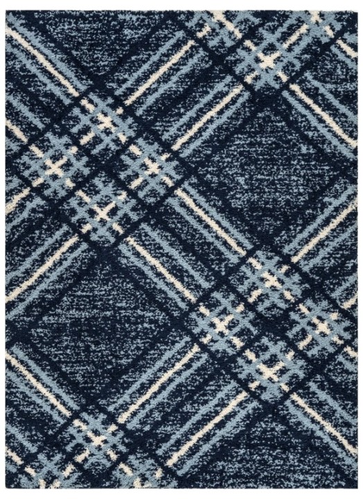 Blaze Rug Navy Blue – Shaggy Tartan | J&B Furniture
