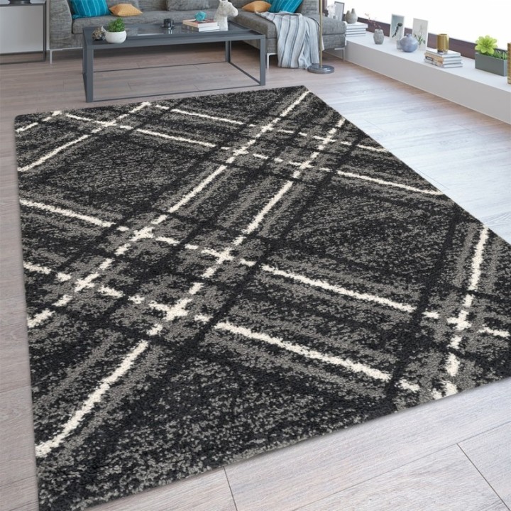 Blaze Rug – Grey Tartan Shaggy Rug | J&B Furniture
