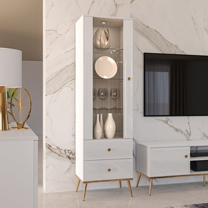 Goldin- Glass Display Cabinet White - J&B Furniture