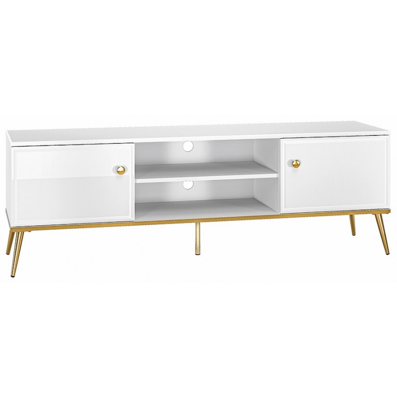 TV Unit High Gloss White with Gold