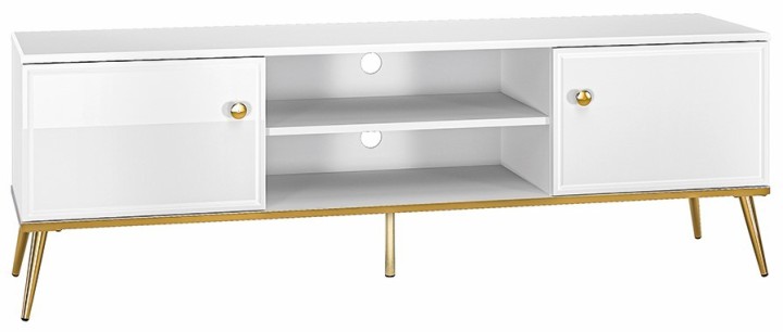 TV Unit High Gloss White with Gold