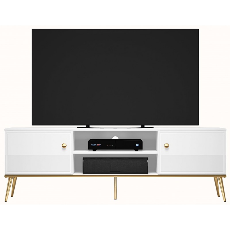 TV Unit High Gloss White with Gold