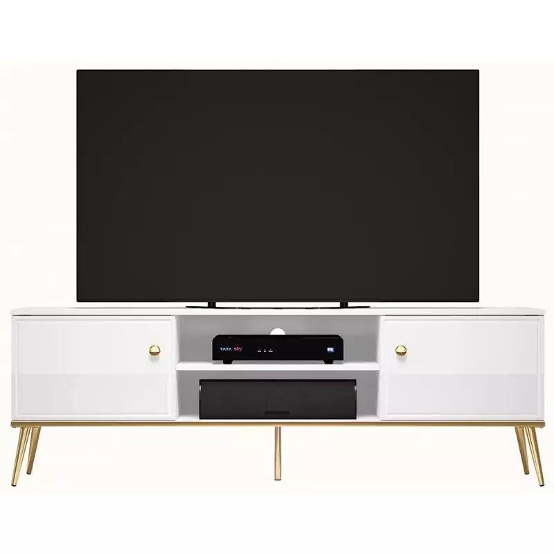 TV Unit High Gloss White with Gold