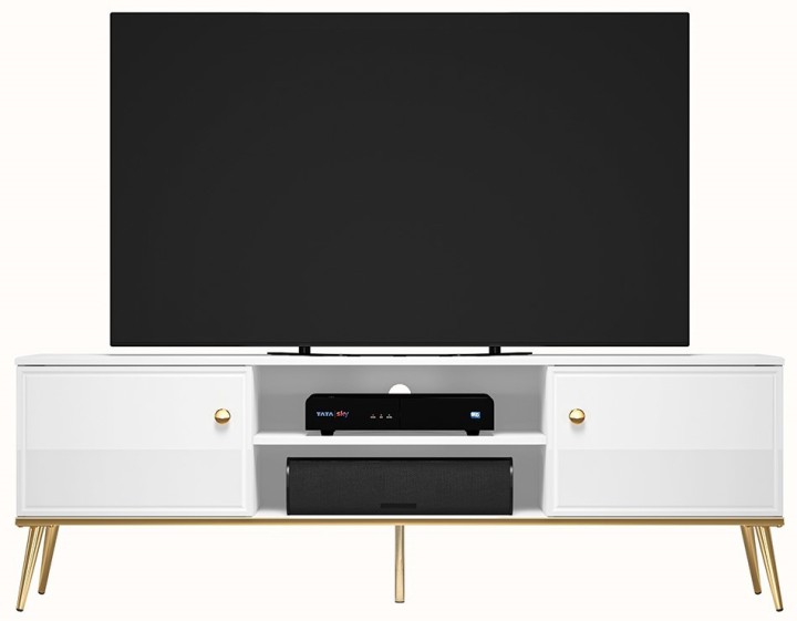 TV Unit High Gloss White with Gold