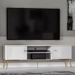 TV Unit High Gloss White with Gold