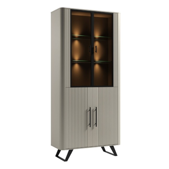 Santos Tall Display Cabinet Beige | Modern Glass Display