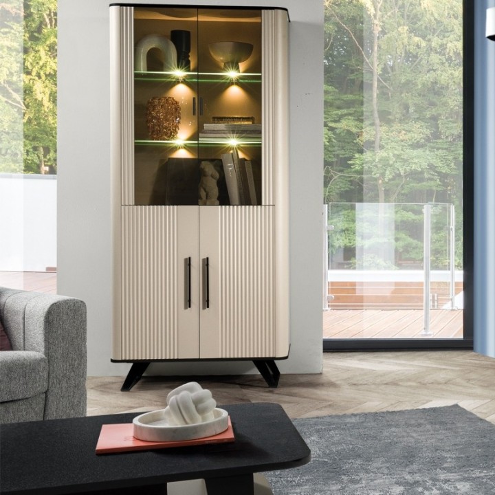 Santos Tall Display Cabinet Beige | Modern Glass Display