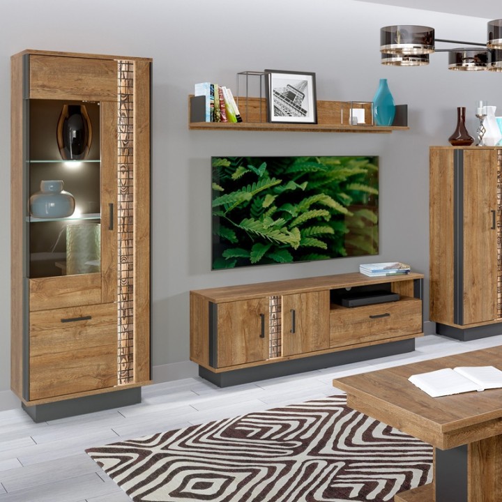 Dorian Tall Display Cabinet April Oak & Black | J&B Furniture