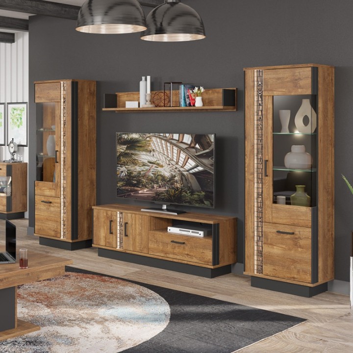 Dorian Tall Display Cabinet April Oak & Black | J&B Furniture