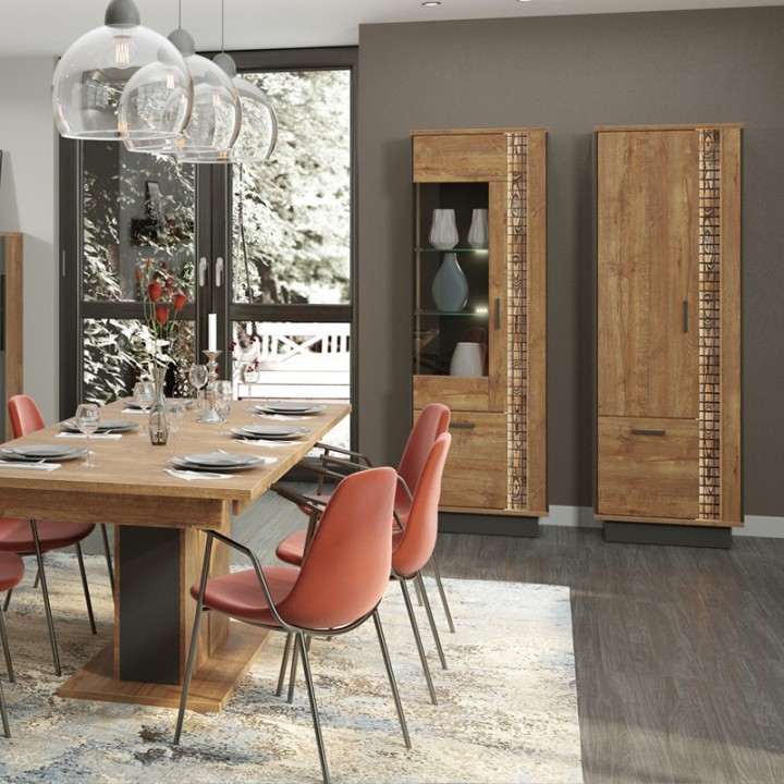 Dorian  Tall Display Cabinet April Oak & Black | J&B Furniture