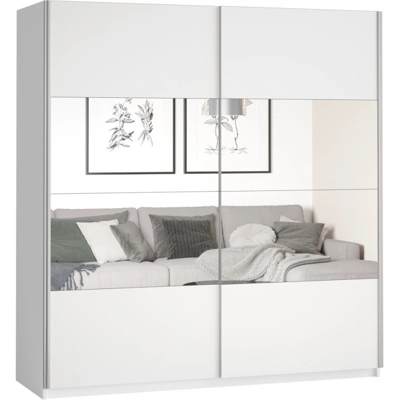 Beta Sliding Wardrobe 200cm with white finish and mirror – modern sliding wardrobe for bedroom