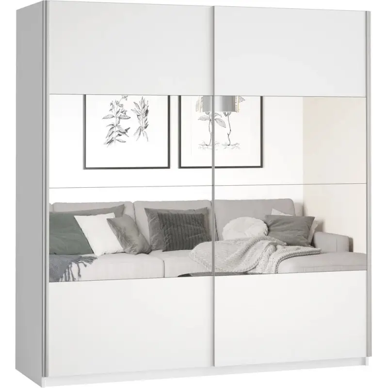 Beta Sliding Wardrobe 200cm with white finish and mirror – modern sliding wardrobe for bedroom