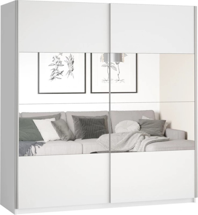 Beta Sliding Wardrobe 200cm with white finish and mirror – modern sliding wardrobe for bedroom