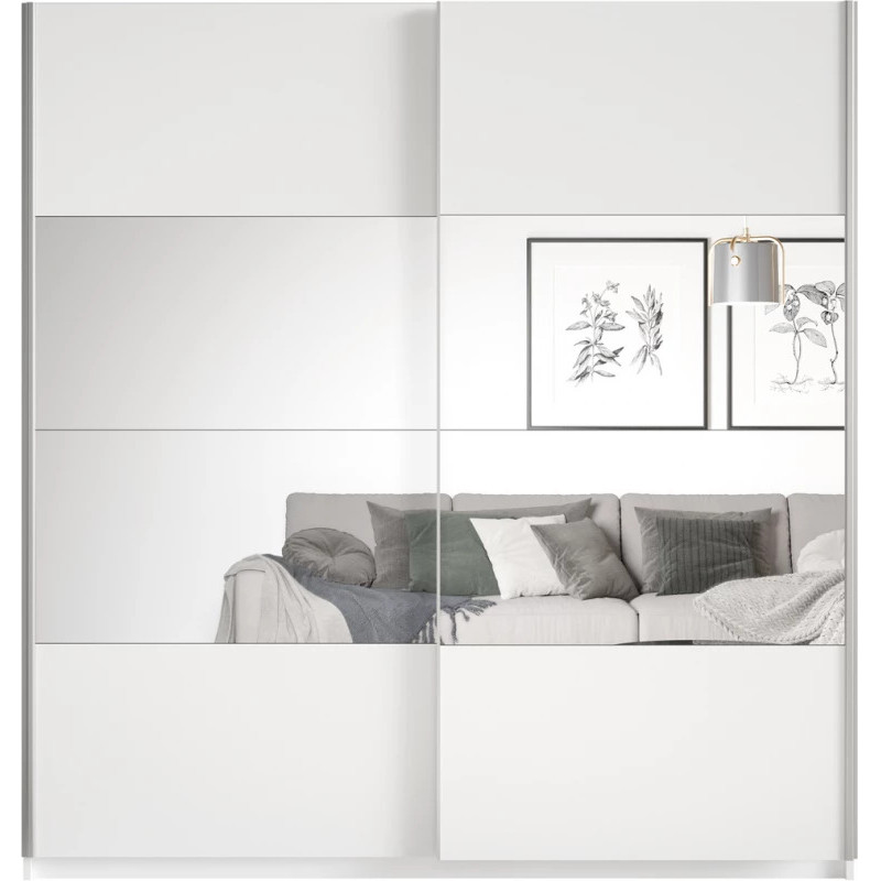 Detail of Beta Sliding Wardrobe 200cm – white finish and elegant mirror door