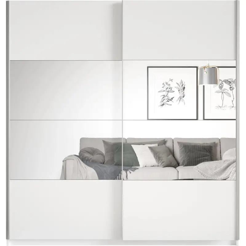 Detail of Beta Sliding Wardrobe 200cm – white finish and elegant mirror door