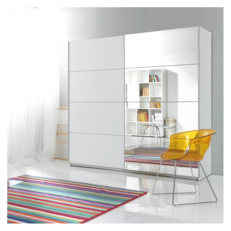 White mirror sliding wardrobe in contemporary Irish bedroom – Beta 200cm by J&B Furniture