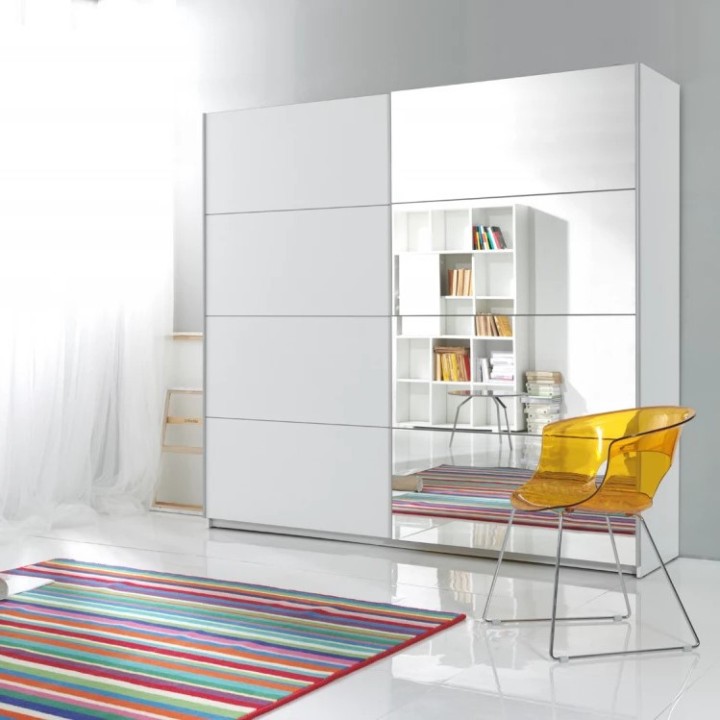 White mirror sliding wardrobe in contemporary Irish bedroom – Beta 200cm by J&B Furniture