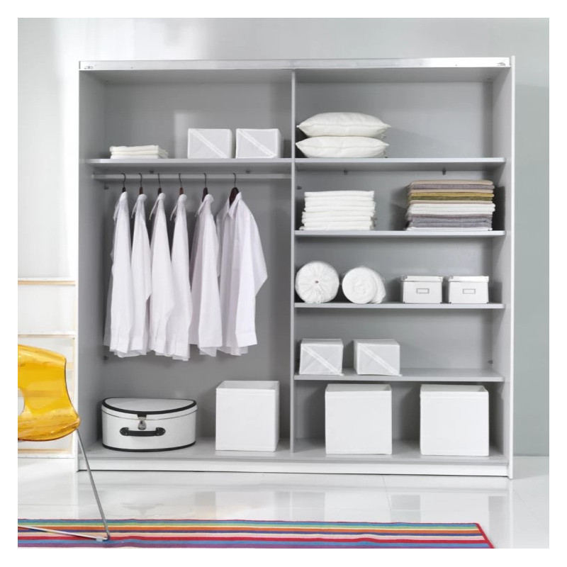 Spacious Beta Sliding Wardrobe 200cm with two sliding doors and mirror, interior shelves visible