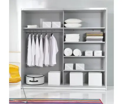Spacious Beta Sliding Wardrobe 200cm with two sliding doors and mirror, interior shelves visible