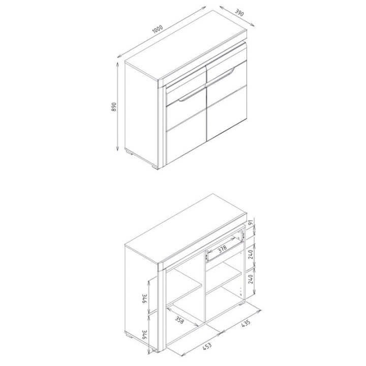 IRMA sideboard– 2 Doors, 1 Drawer, Matte & Glossy White