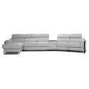 Mayon modular corner sofa consisting of 6 parts: ottoman, 4 seats, and a console with a laptop board.