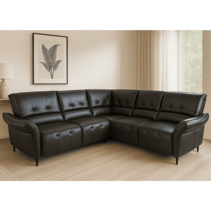 Boss Corner Sofa Bed Italian Black Leather | J&B Furniture