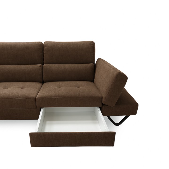 Evolution Corner Sofa Bed and Drawer in Brown |J&B Furniture