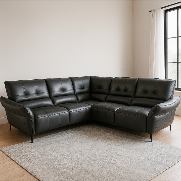 Boss Corner Sofa Bed Italian Black Leather | J&B Furniture
