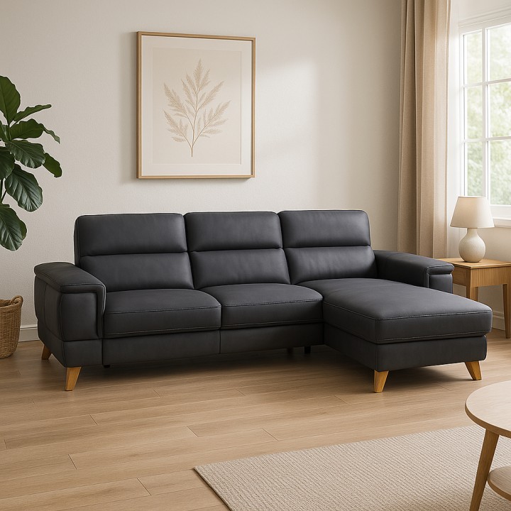 Pesaro Corner Sofa Bed Navy Italian Leather | J&B Furniture