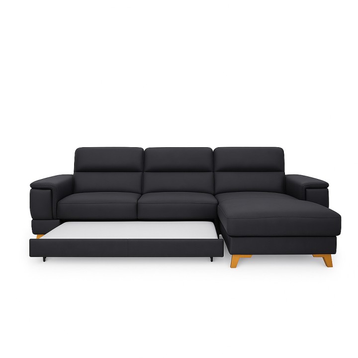 Pesaro Corner Sofa Bed Navy Italian Leather | J&B Furniture