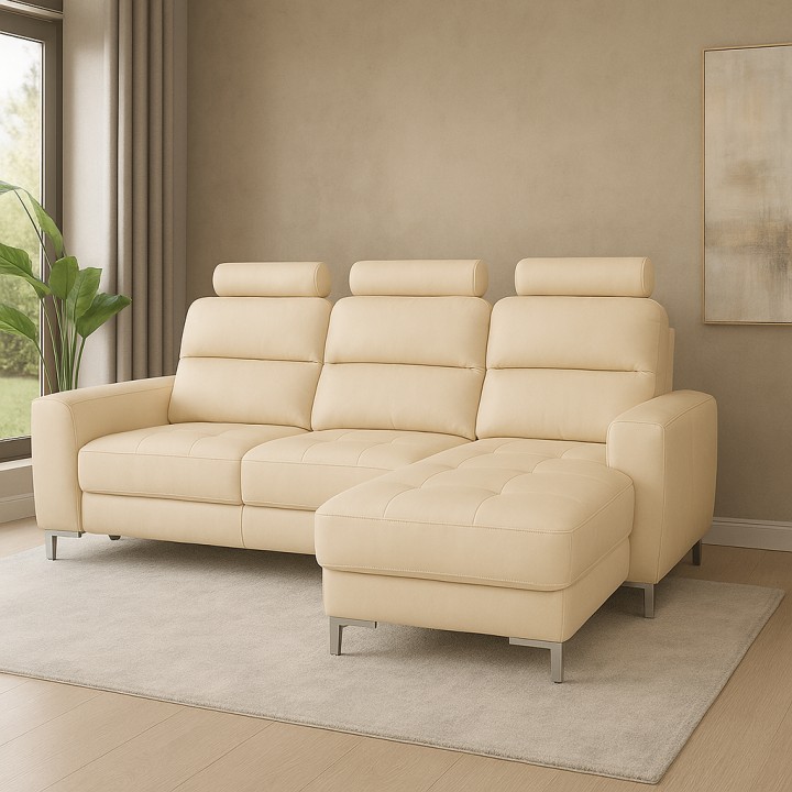 Lino Bespoke Corner Sofa Bed –  Cream Leather| J&B Furniture