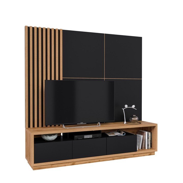 Celine Wall Unit Black Matt and Oak | J&B Furniture