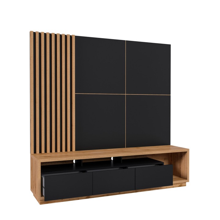 Celine Wall Unit Black Matt and Oak | J&B Furniture