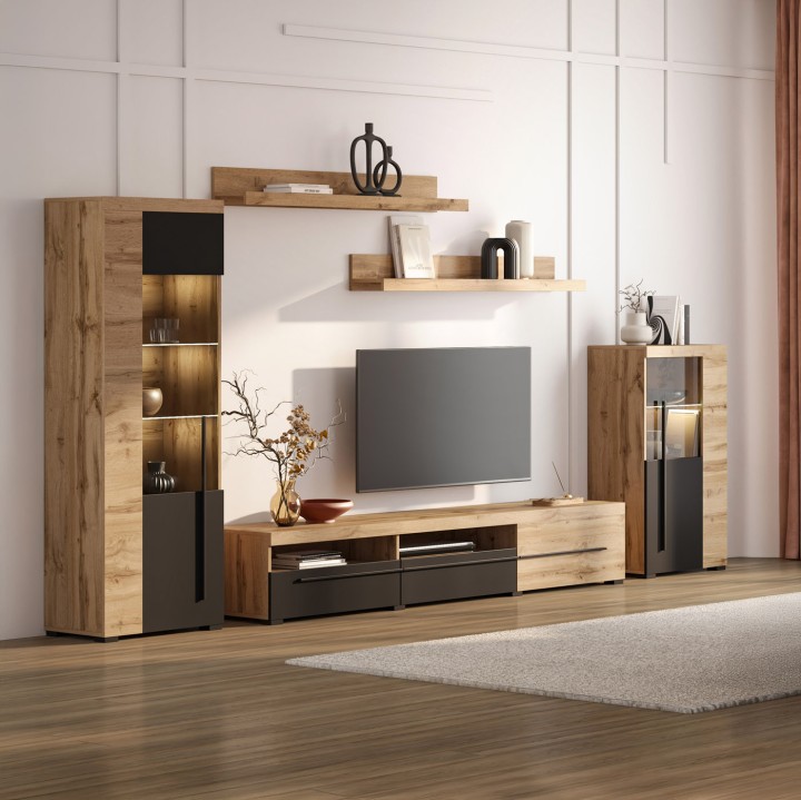 Roger Modern Wall Unit Oak | J&B Furniture