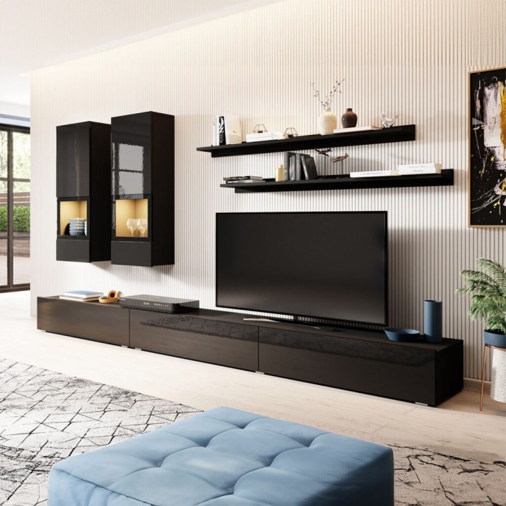 Athens Wall Unit Black -Contemporary & Sleek | J&B Furniture