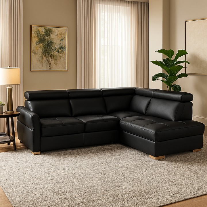 Baggio Bespoke Sofa Bed Black Italian leather |J&B Furniture