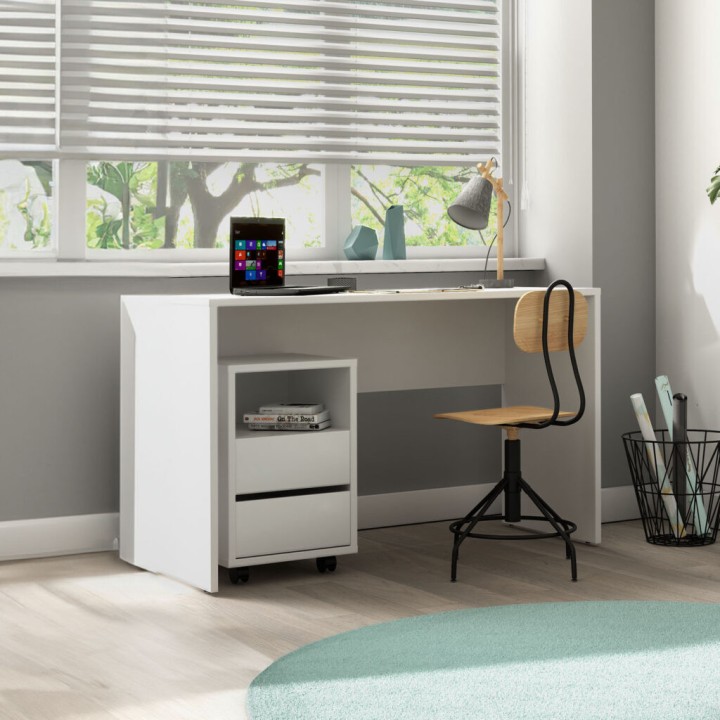 Agapi- Desk + 2 Drawer Rolling Cabinet white | J&B Furniture