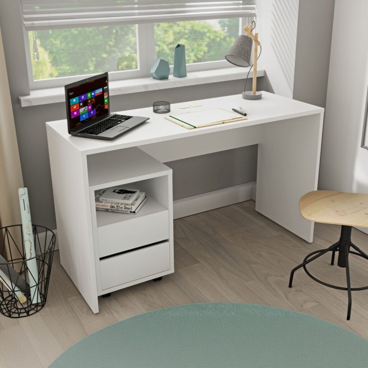 Agapi- Desk + 2 Drawer Rolling Cabinet white | J&B Furniture
