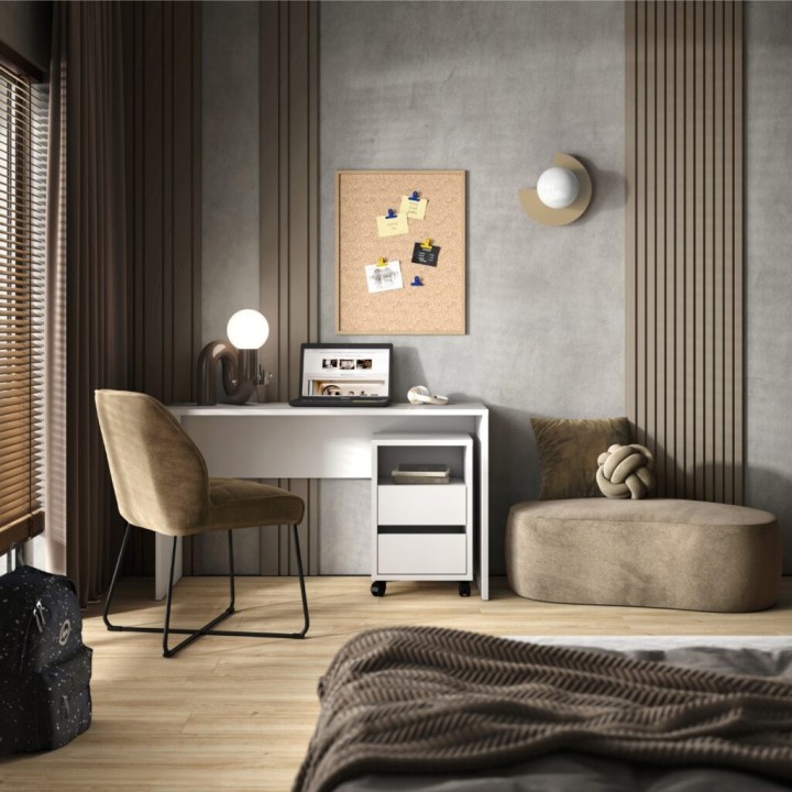 Agapi- Desk + 2 Drawer Rolling Cabinet white | J&B Furniture