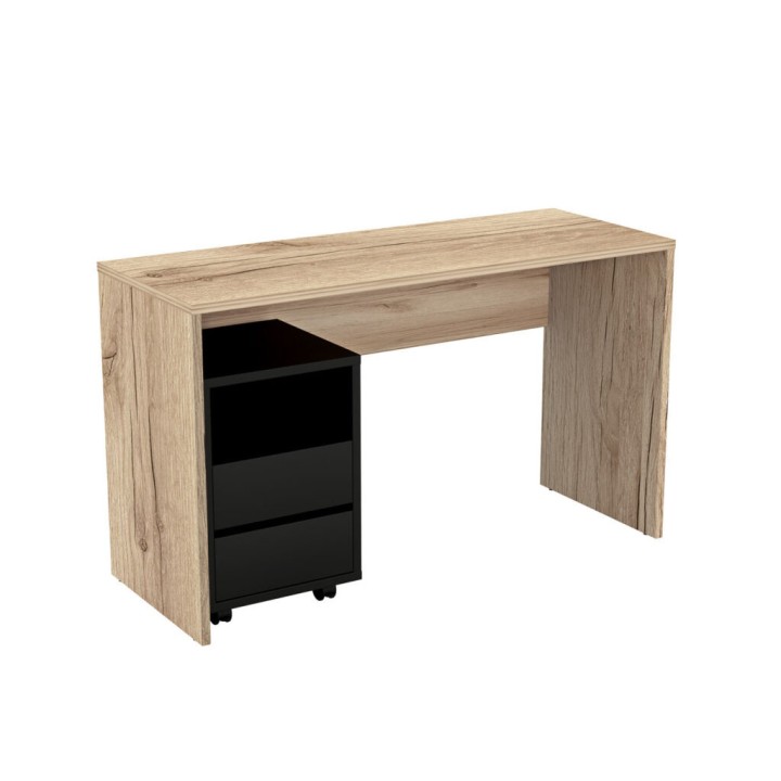 Agapi- Desk + 2 Drawer Rolling Cabinet Oak | J&B Furniture