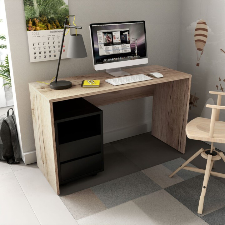 Agapi- Desk + 2 Drawer Rolling Cabinet Oak | J&B Furniture