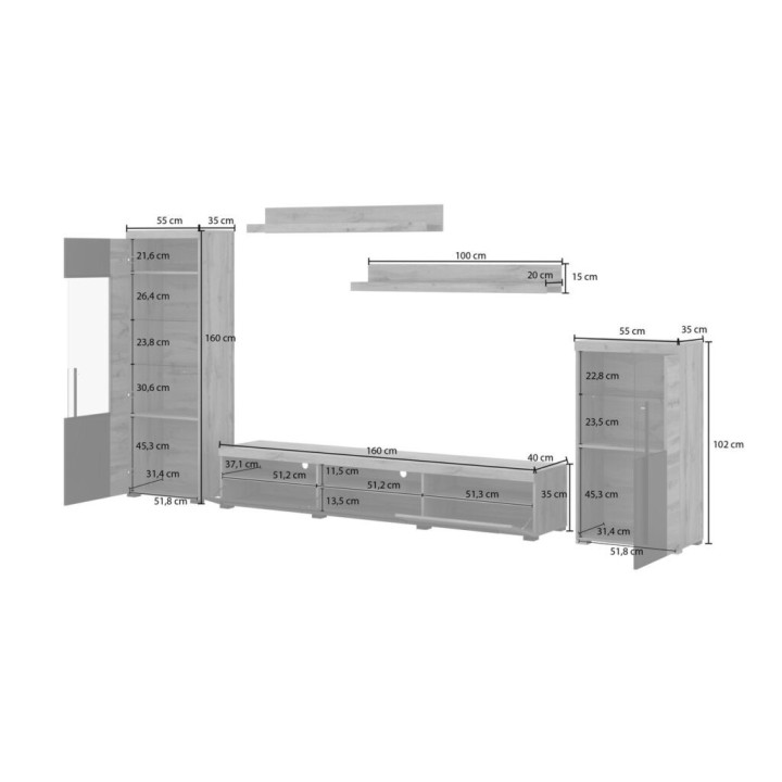Roger Modern Wall Unit Oak | J&B Furniture